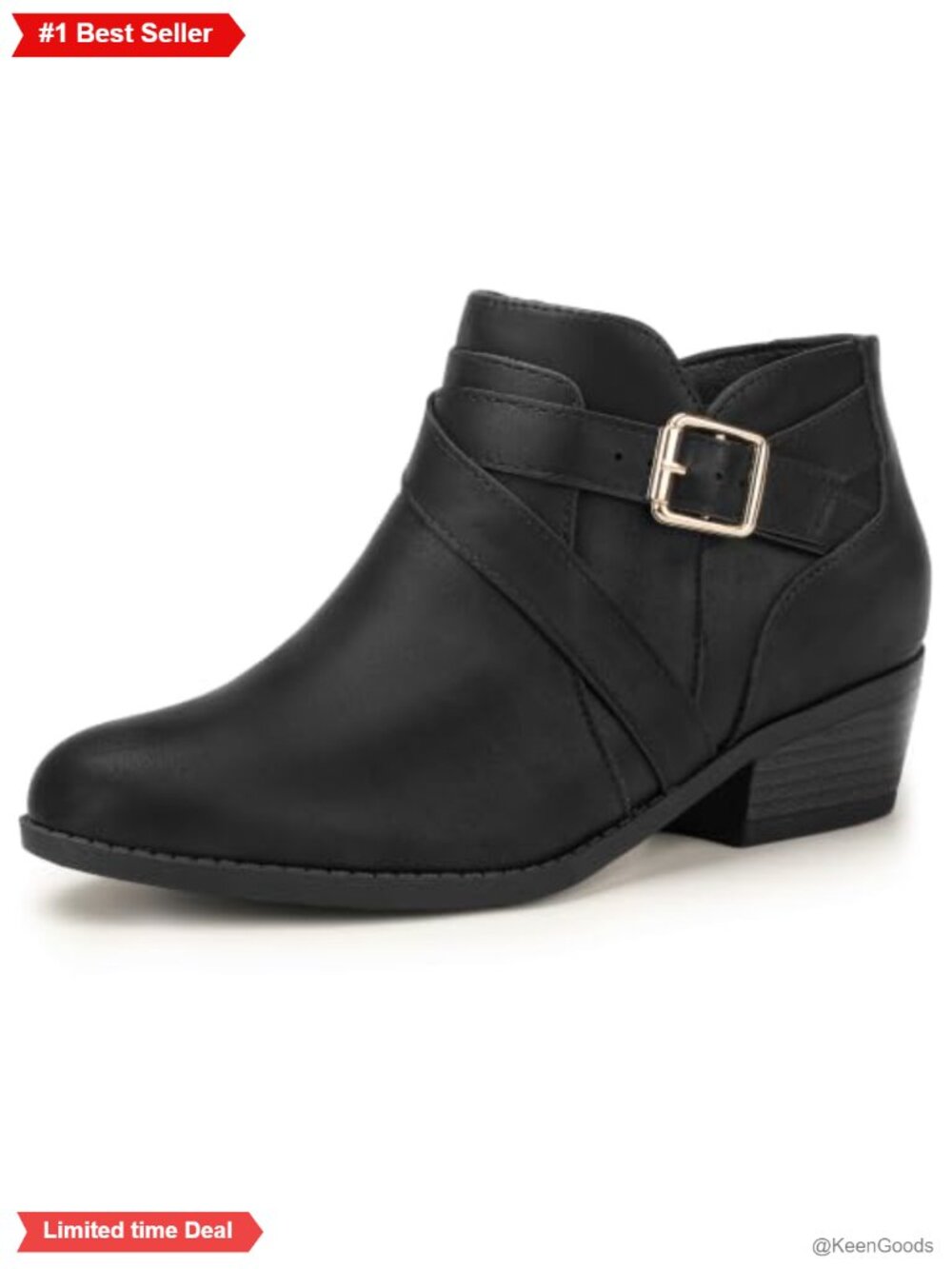 IDIFU Women's Ankle Boots Low Chunky Heel Side Zip Dress Booties